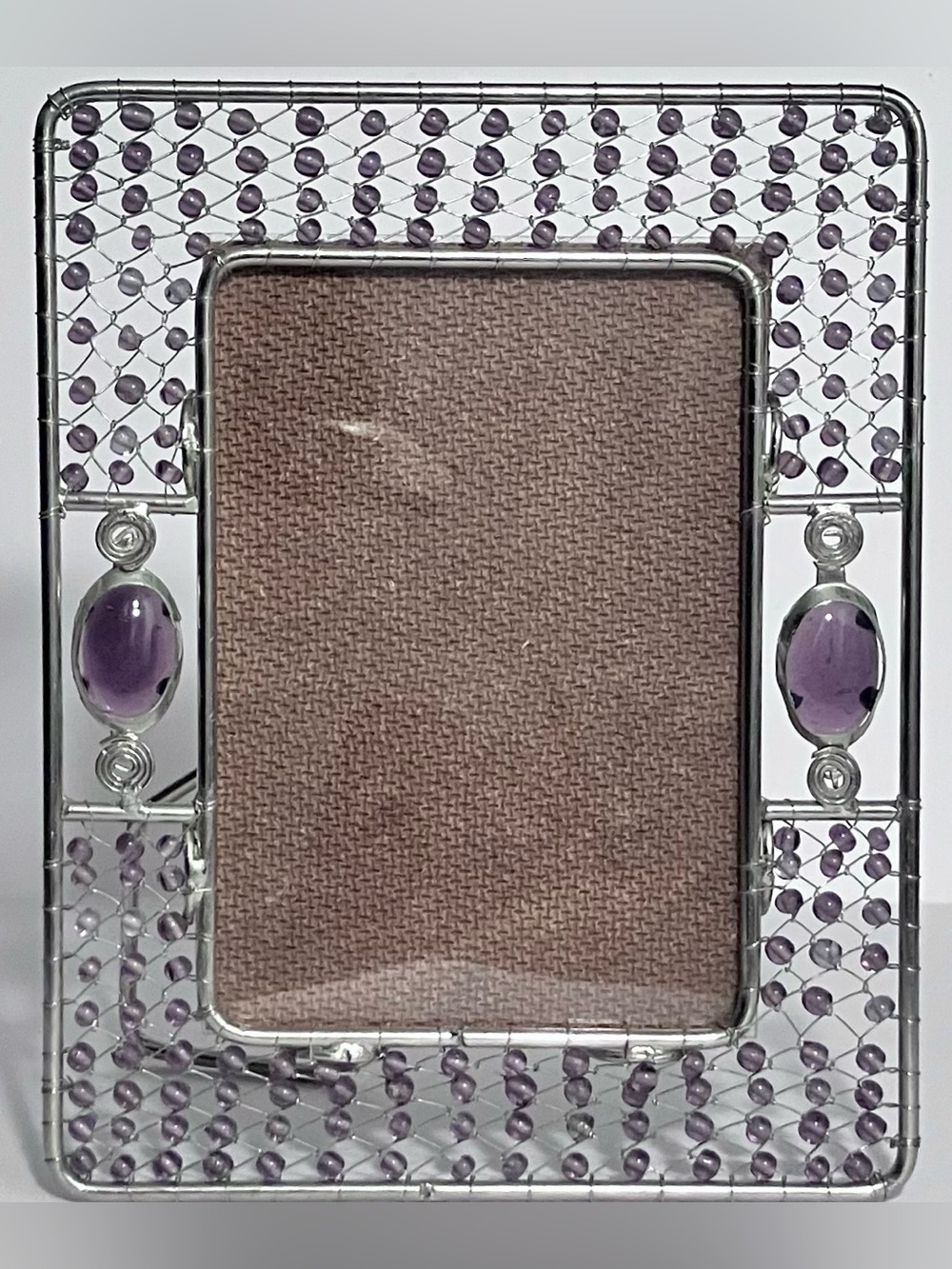 PURPLE GLASS Beaded NEW VIEW Frame / Holds 3.5x5 Photo / UNUSUAL Handmade